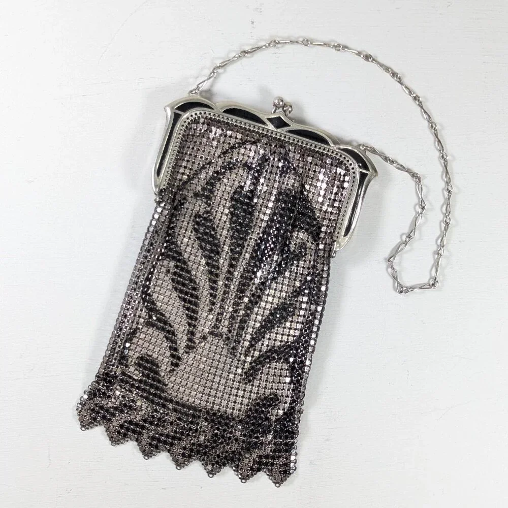 Art Deco Whiting & Davis Mesh Bag Black and White Sunrise - Picture 2 of 14